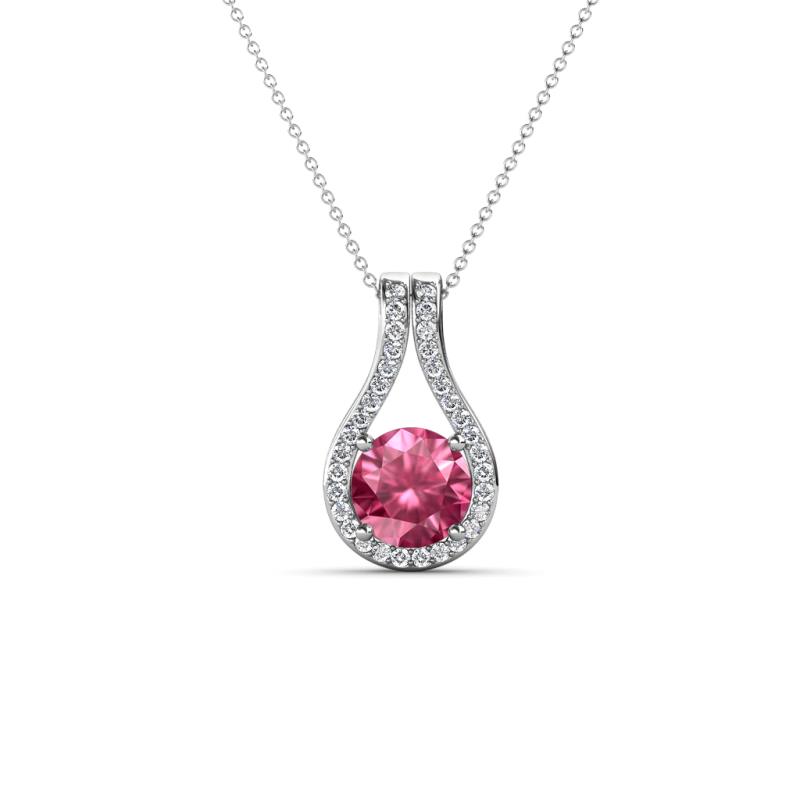 Lauren 5.00 mm Round Pink Tourmaline and Diamond Accent Teardrop Pendant Necklace 