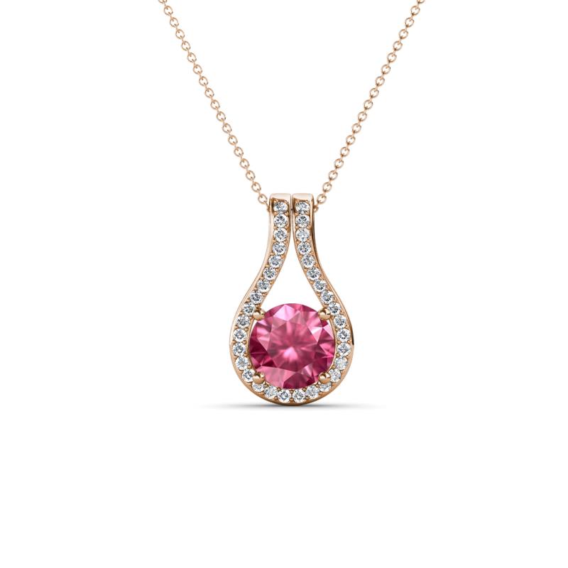 Lauren 5.00 mm Round Pink Tourmaline and Diamond Accent Teardrop Pendant Necklace 