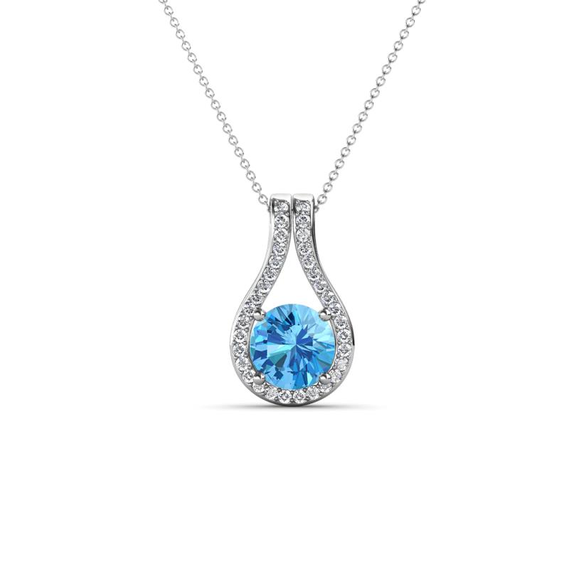 Lauren 5.00 mm Round Blue Topaz and Diamond Accent Teardrop Pendant Necklace 