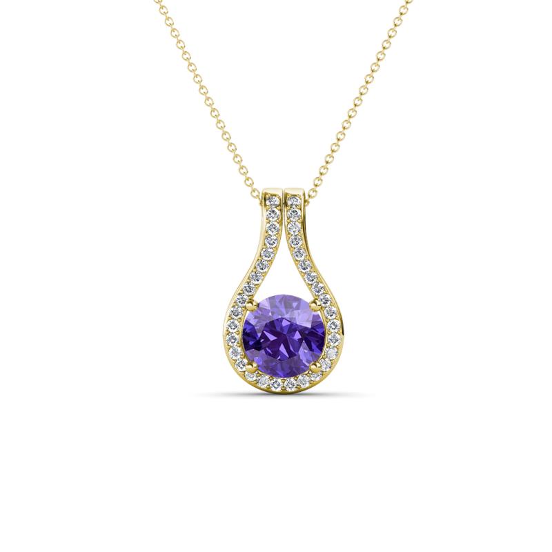 Lauren 5.00 mm Round Iolite and Diamond Accent Teardrop Pendant Necklace 