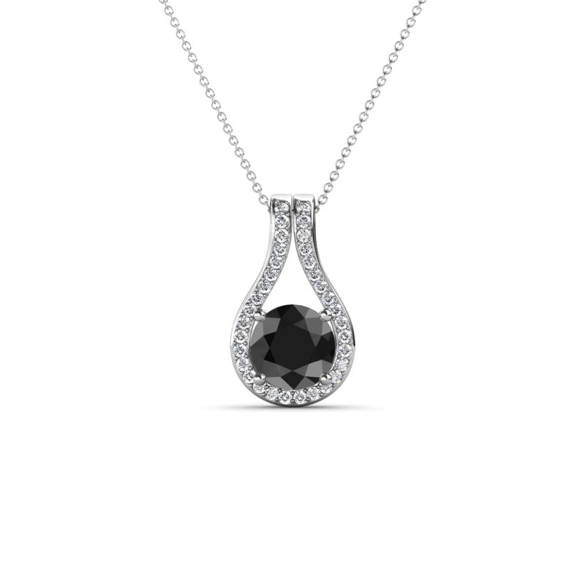 Lauren 5.00 mm Round Black Diamond and White Diamond Accent Teardrop Pendant Necklace 