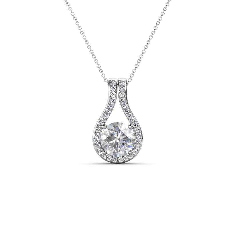 Lauren 5.00 mm Round White Sapphire and Diamond Accent Teardrop Pendant Necklace 