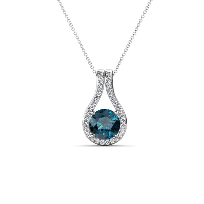 Lauren 5.00 mm Round Blue Diamond and White Diamond Accent Teardrop Pendant Necklace 