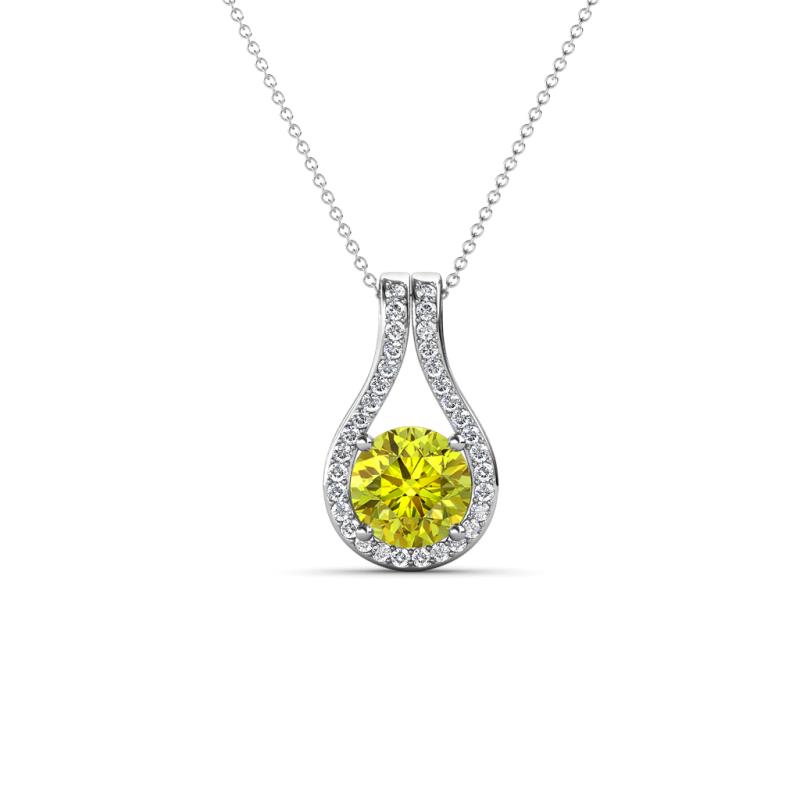 Lauren 5.00 mm Round Yellow Diamond and White Diamond Accent Teardrop Pendant Necklace 