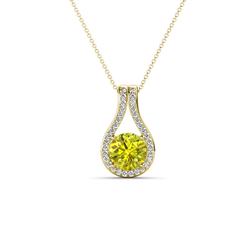 Lauren 5.00 mm Round Yellow Diamond and White Diamond Accent Teardrop Pendant Necklace 