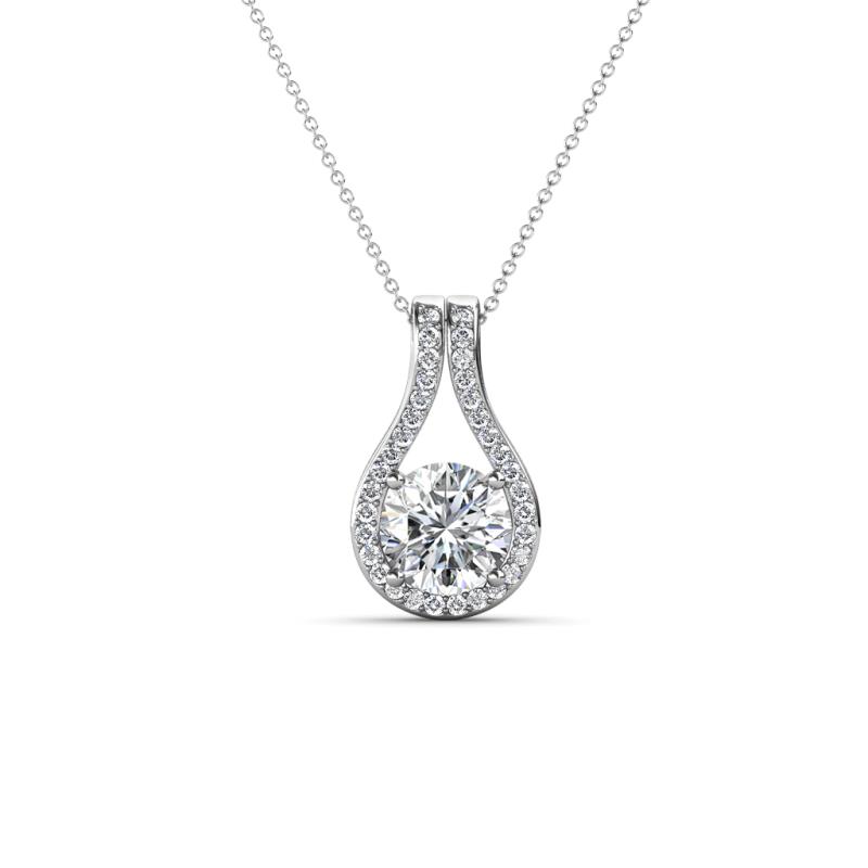 Lauren 5.00 mm Round Forever Brilliant Moissanite and Diamond Accent Teardrop Pendant Necklace 