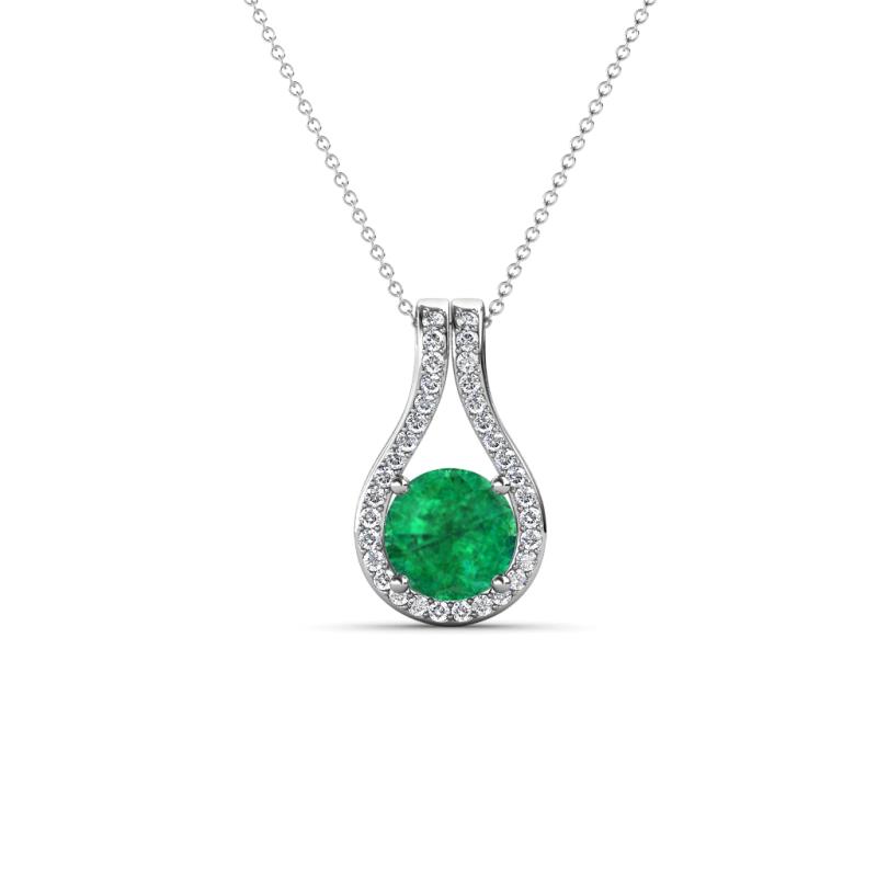 Lauren 5.00 mm Round Emerald and Diamond Accent Teardrop Pendant Necklace 