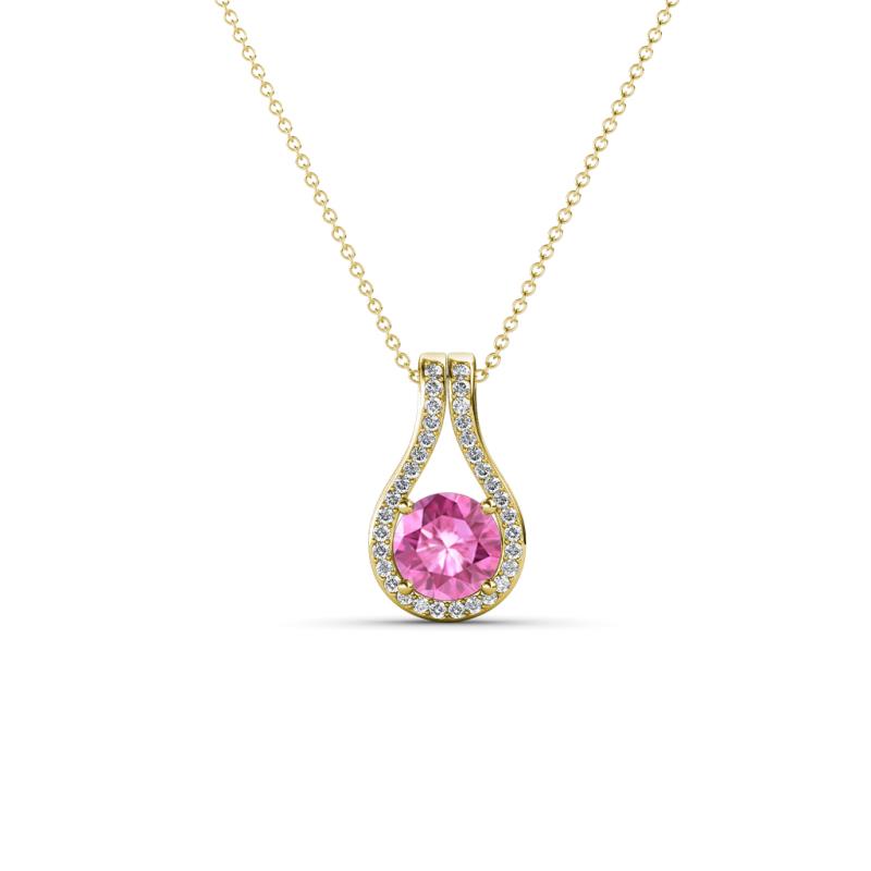 Lauren 4.00 mm Round Pink Sapphire and Diamond Accent Teardrop Pendant Necklace 
