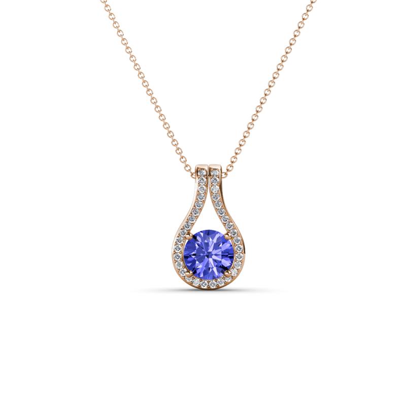 Lauren 4.00 mm Round Tanzanite and Diamond Accent Teardrop Pendant Necklace 