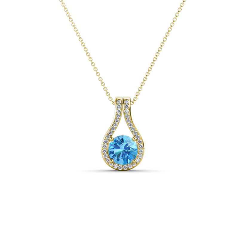 Lauren 4.00 mm Round Blue Topaz and Diamond Accent Teardrop Pendant Necklace 