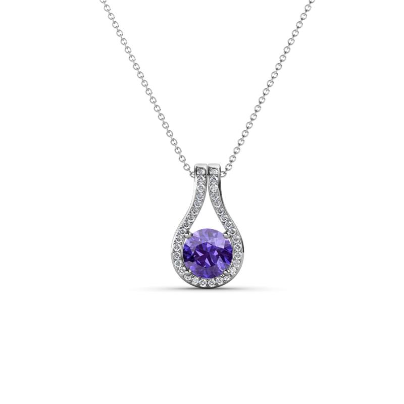 Lauren 4.00 mm Round Iolite and Diamond Accent Teardrop Pendant Necklace 