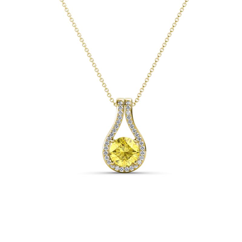 Lauren 4.00 mm Round Yellow Sapphire and Diamond Accent Teardrop Pendant Necklace 
