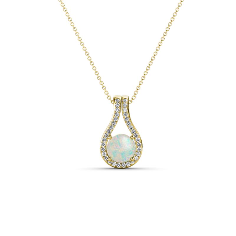 Lauren 4.00 mm Round Opal and Diamond Accent Teardrop Pendant Necklace 
