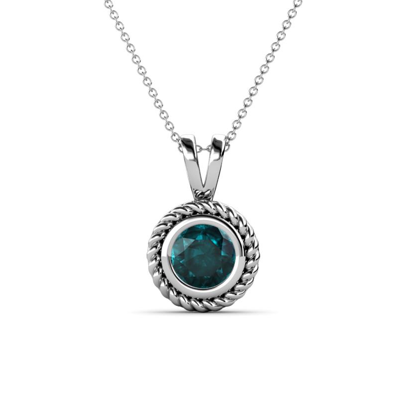 Juliya 6.50 mm Round London Blue Topaz Rope Edge Bezel Set Solitaire Pendant Necklace 