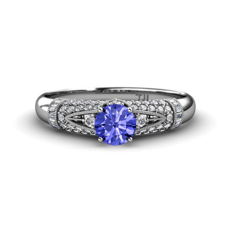 Shirlyn Classic Round Tanzanite with Round and Baguette Diamond Engagement Ring 