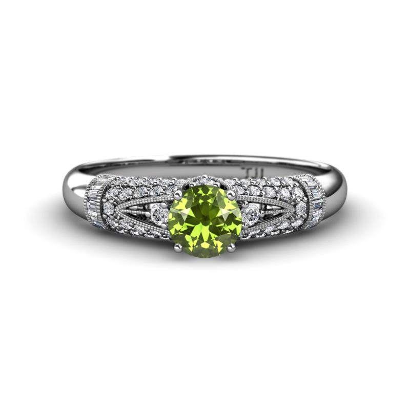 Shirlyn Classic Round Peridot with Round and Baguette Diamond Engagement Ring 