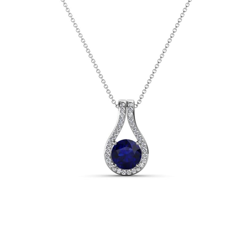 Lauren 4.00 mm Round Blue Sapphire and Diamond Accent Teardrop Pendant Necklace 