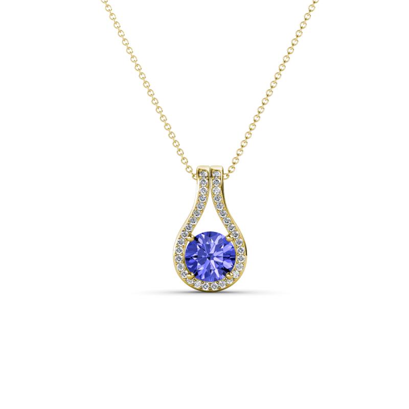 Lauren 4.00 mm Round Tanzanite and Diamond Accent Teardrop Pendant Necklace 