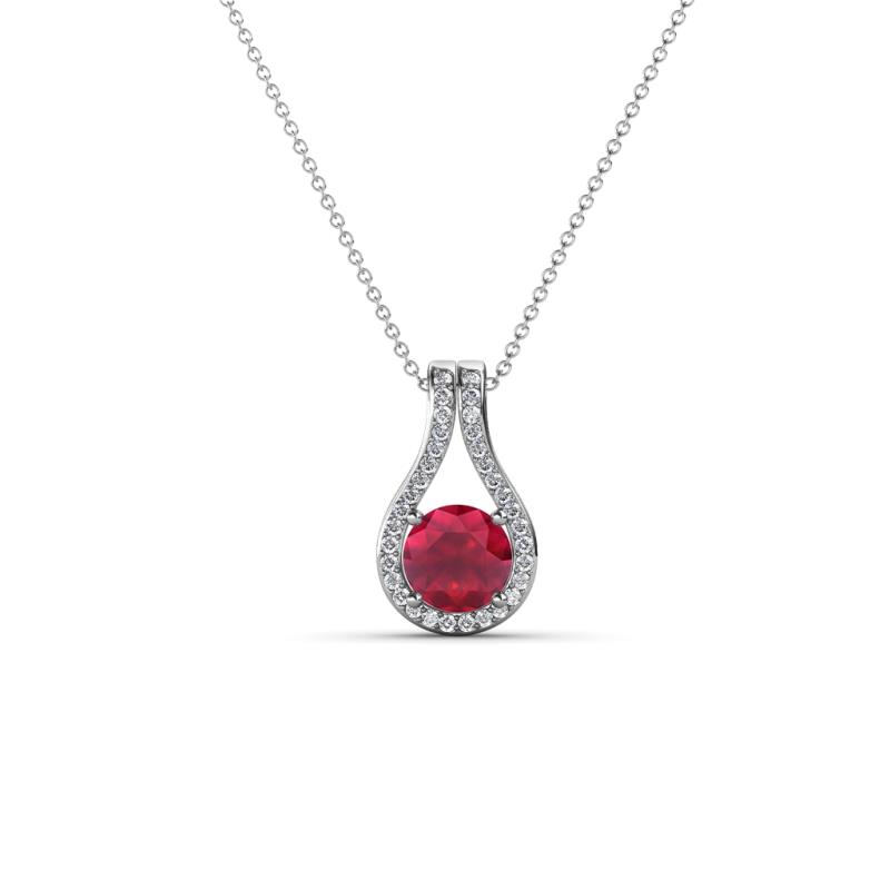 Lauren 4.00 mm Round Ruby and Diamond Accent Teardrop Pendant Necklace 
