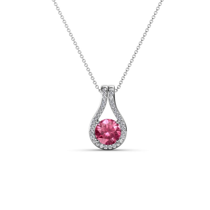 Lauren 4.00 mm Round Pink Tourmaline and Diamond Accent Teardrop Pendant Necklace 