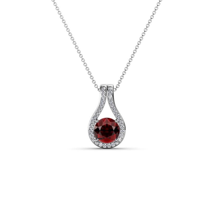Lauren 4.00 mm Round Red Garnet and Diamond Accent Teardrop Pendant Necklace 