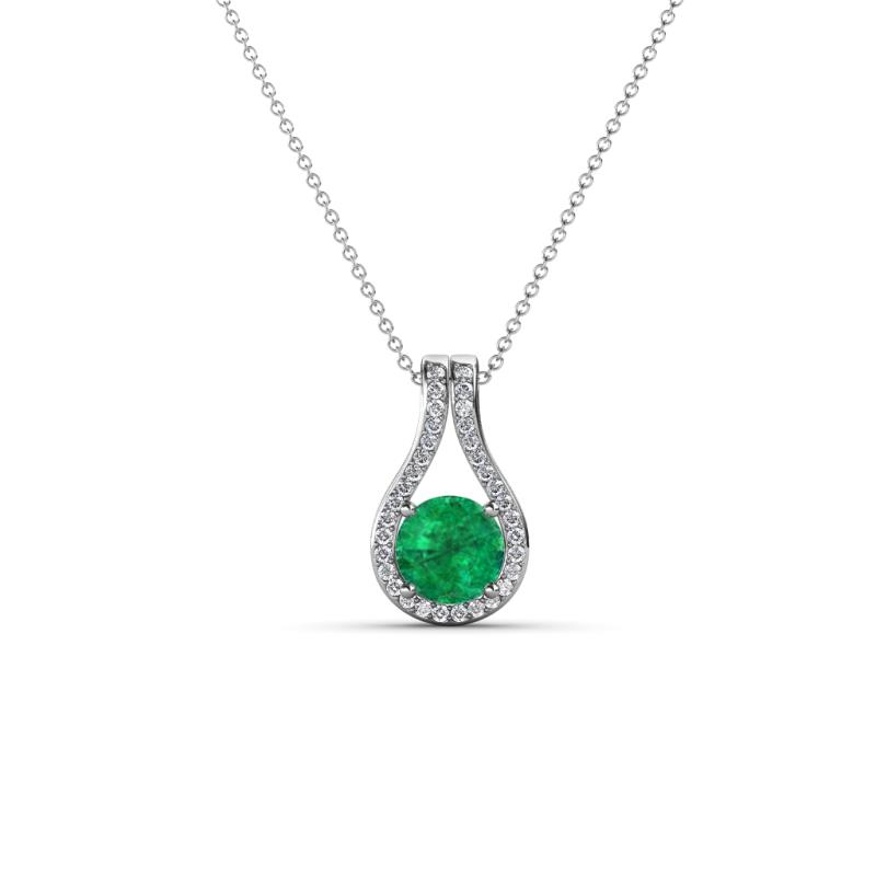 Lauren 4.00 mm Round Emerald and Diamond Accent Teardrop Pendant Necklace 