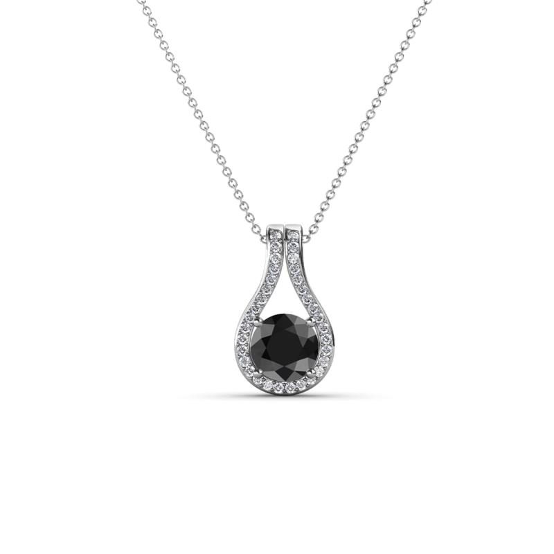 Lauren 4.00 mm Round Black Diamond and White Diamond Accent Teardrop Pendant Necklace 