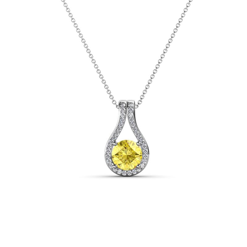 Lauren 4.00 mm Round Yellow Sapphire and Diamond Accent Teardrop Pendant Necklace 