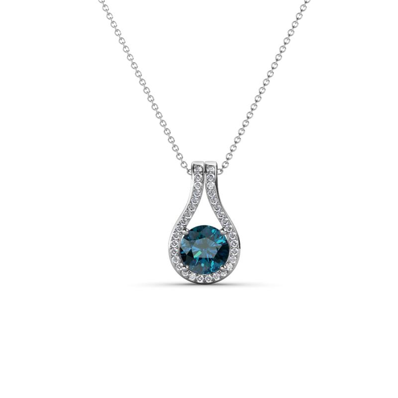 Lauren 4.00 mm Round Blue Diamond and White Diamond Accent Teardrop Pendant Necklace 