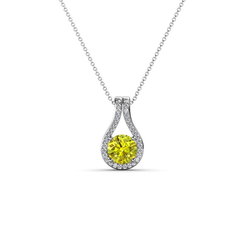 Lauren 4.00 mm Round Yellow Diamond and White Diamond Accent Teardrop Pendant Necklace 