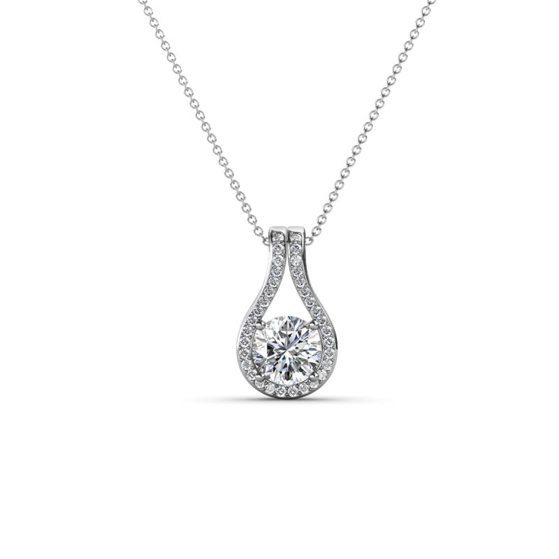 Lauren 4.00 mm Round Forever Brilliant Moissanite and Diamond Accent Teardrop Pendant Necklace 