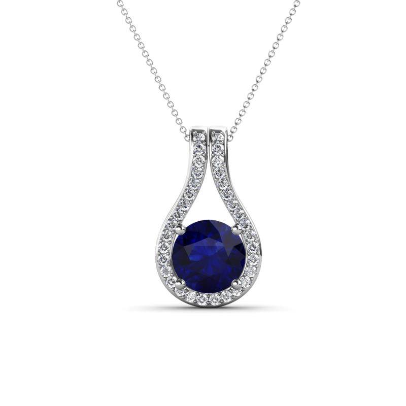 Lauren 6.00 mm Round Blue Sapphire and Diamond Accent Teardrop Pendant Necklace 