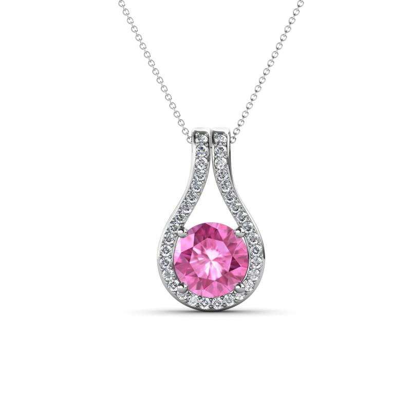Lauren 6.00 mm Round Lab Created Pink Sapphire and Diamond Accent Teardrop Pendant Necklace 