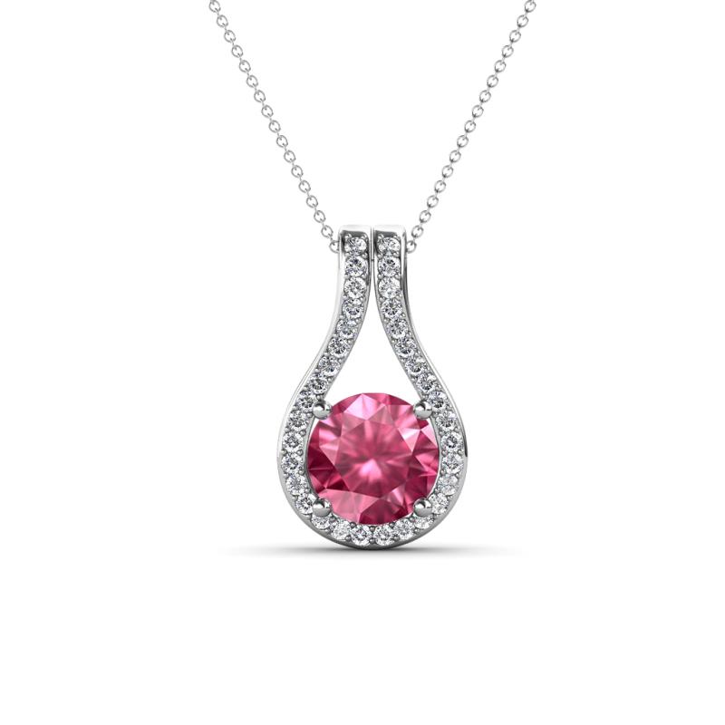Lauren 6.50 mm Round Pink Tourmaline and Diamond Accent Teardrop Pendant Necklace 