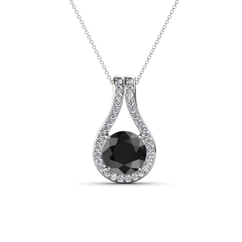 Lauren 6.00 mm Round Black Diamond and White Diamond Accent Teardrop Pendant Necklace 