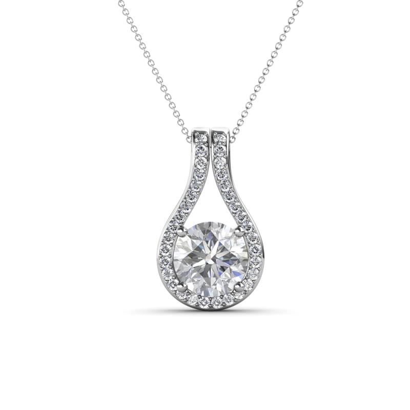 Lauren 6.00 mm Round White Sapphire and Diamond Accent Teardrop Pendant Necklace 