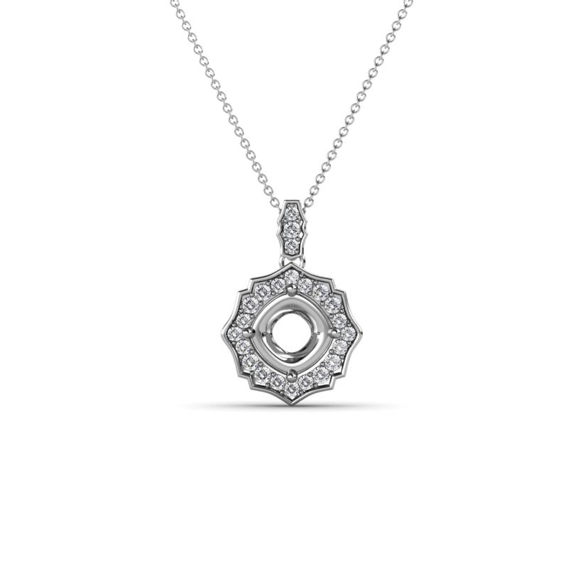 Carmel Semi Mount Round Diamond Scallop Frame Halo Pendant Necklace Setting 