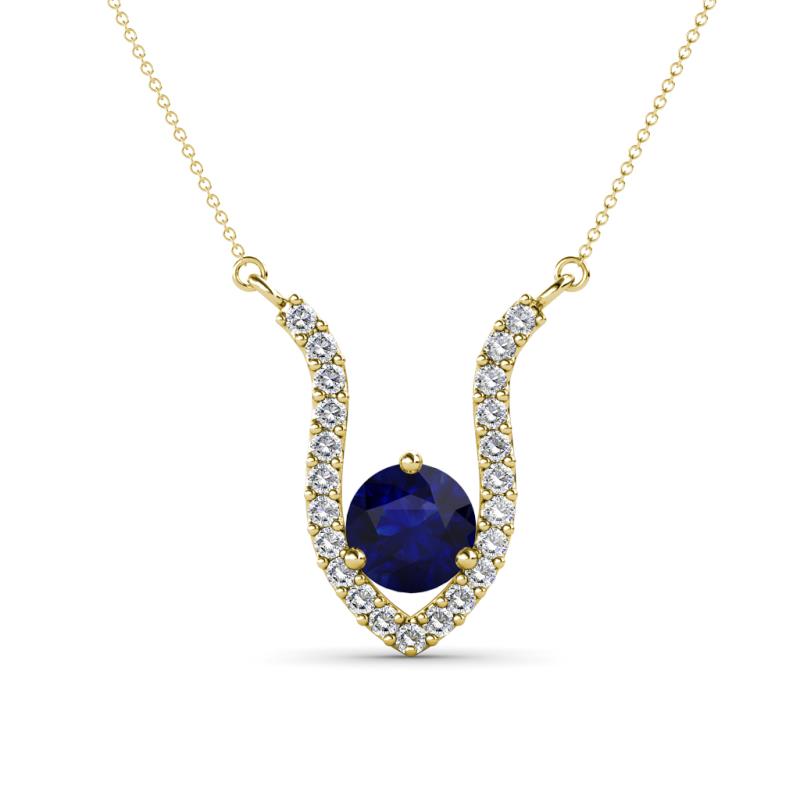 Lauren 6.00 mm Round Blue Sapphire and Diamond Accent Pendant Necklace 