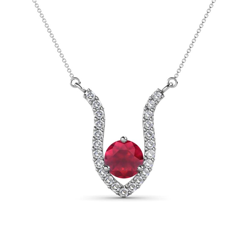 Lauren 6.00 mm Round Ruby and Diamond Accent Pendant Necklace 