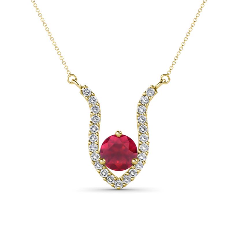 Lauren 6.00 mm Round Ruby and Diamond Accent Pendant Necklace 