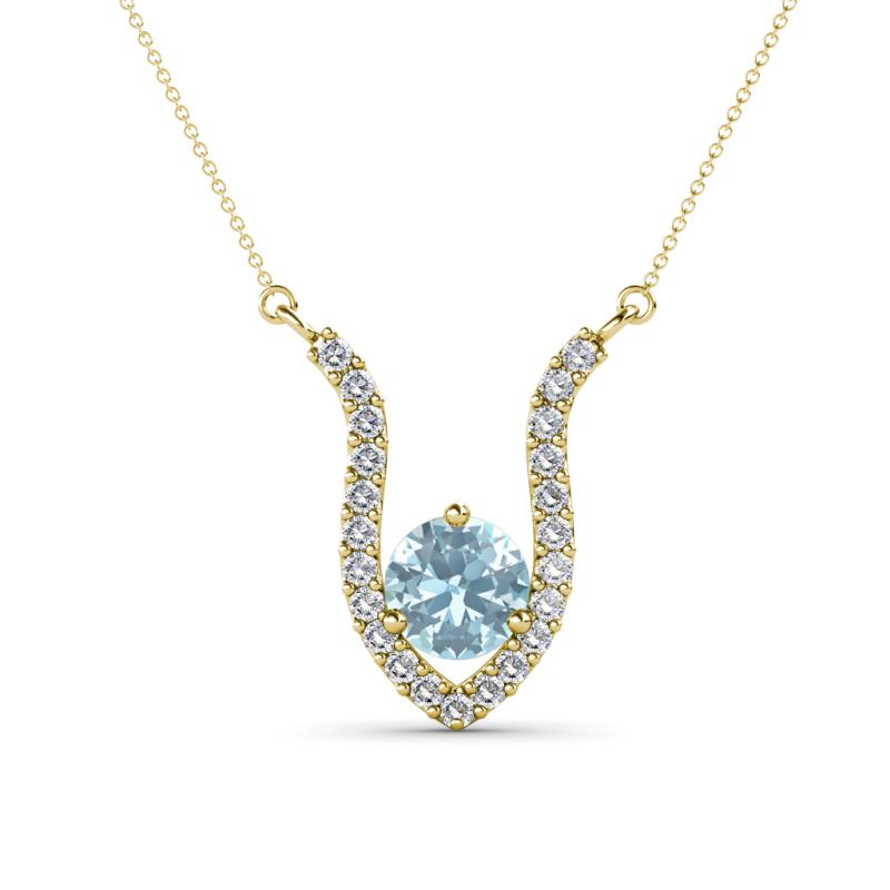 Lauren 6.00 mm Round Aquamarine and Diamond Accent Pendant Necklace 