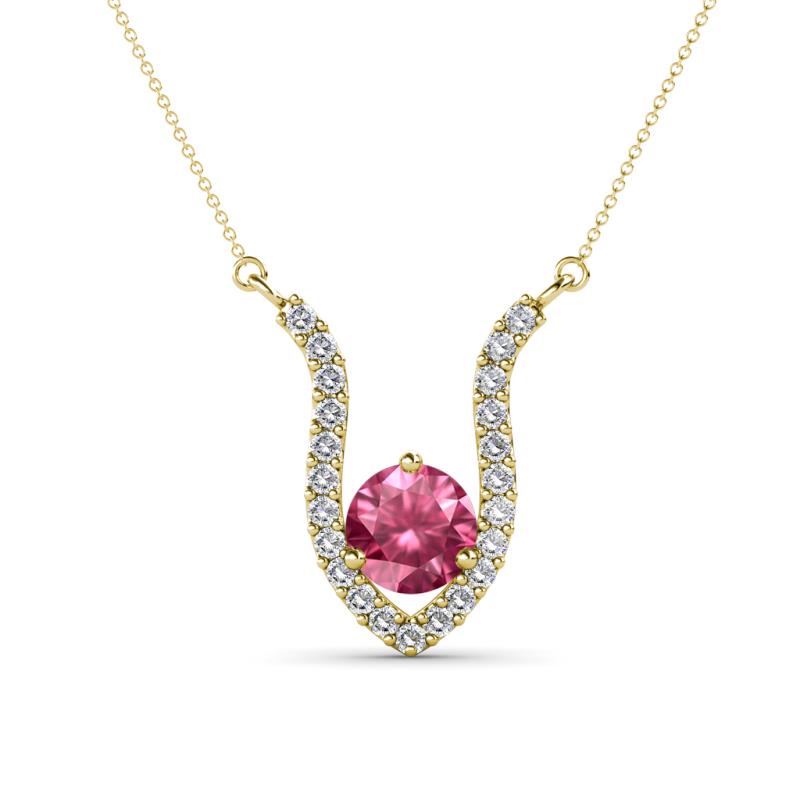 Lauren 6.00 mm Round Pink Tourmaline and Diamond Accent Pendant Necklace 
