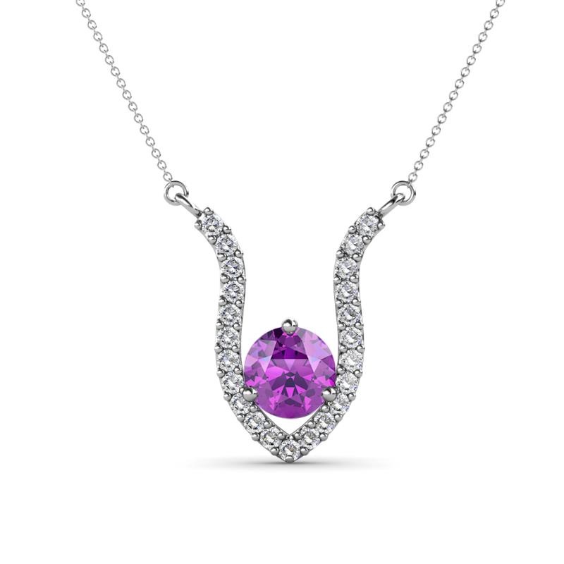 Lauren 6.00 mm Round Amethyst and Diamond Accent Pendant Necklace 