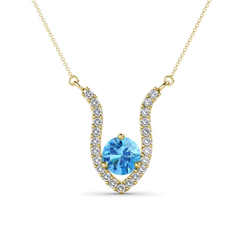 Lauren 6.00 mm Round Blue Topaz and Diamond Accent Pendant Necklace 