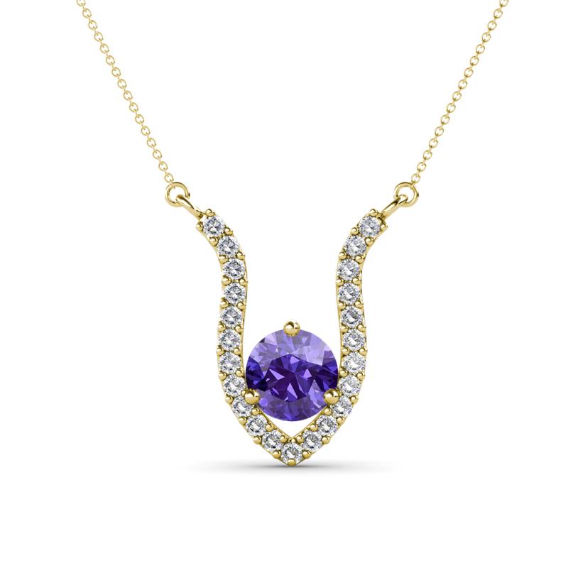 Lauren 6.00 mm Round Iolite and Diamond Accent Pendant Necklace 