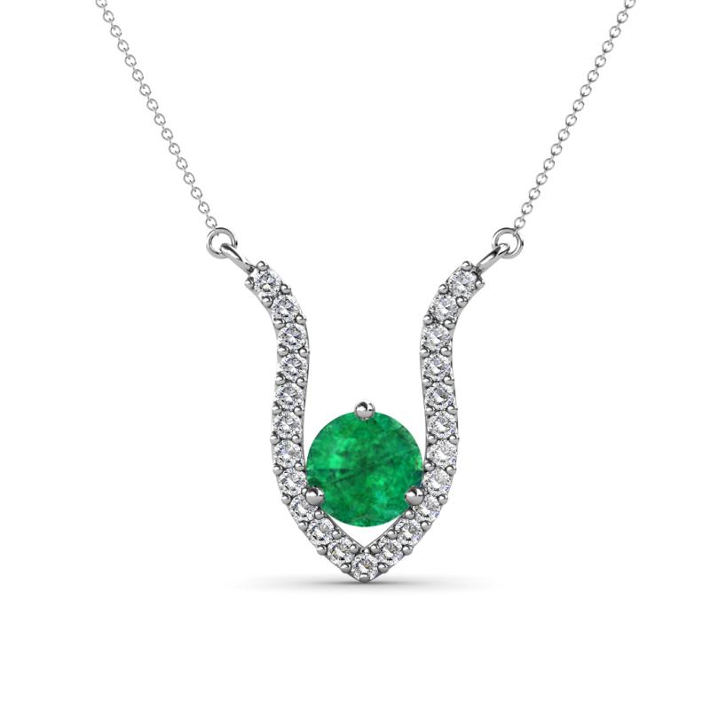 Lauren 6.00 mm Round Emerald and Diamond Accent Pendant Necklace 