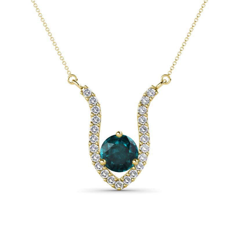 Lauren 6.00 mm Round London Blue Topaz and Diamond Accent Pendant Necklace 