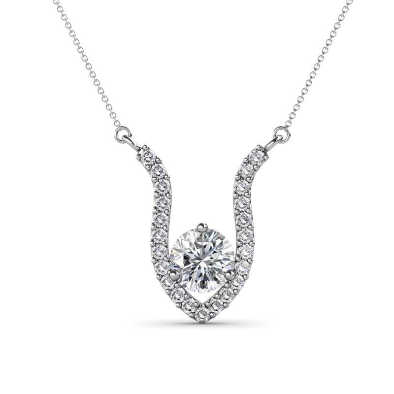 Lauren 6.00 mm Round Forever Brilliant Moissanite and Diamond Accent Pendant Necklace 