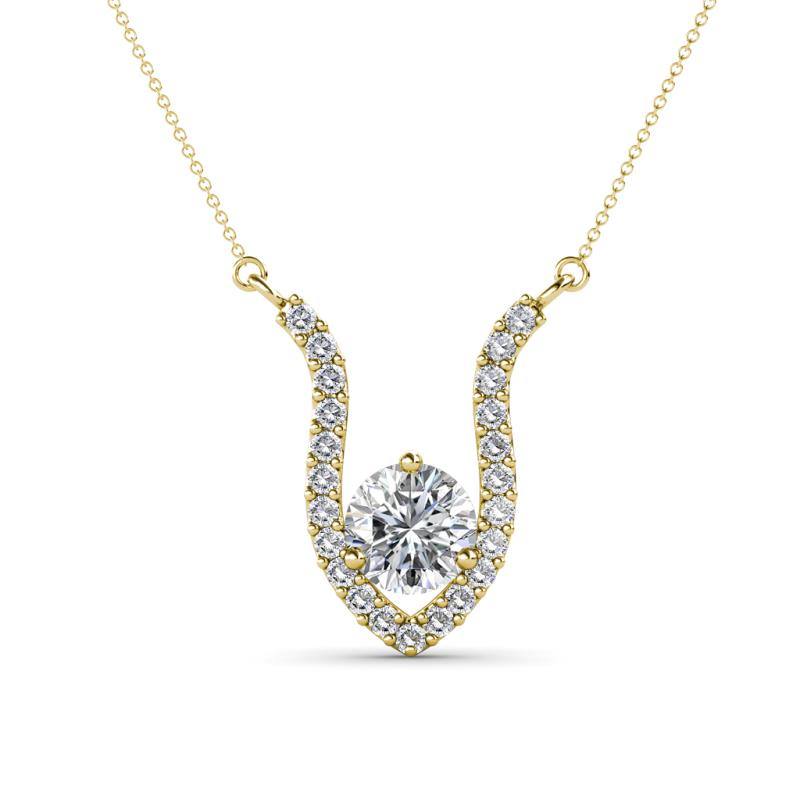 Lauren 6.00 mm Round Forever Brilliant Moissanite and Diamond Accent Pendant Necklace 