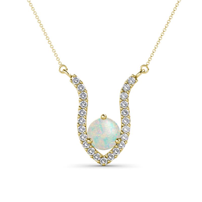 Lauren 6.00 mm Round Opal and Diamond Accent Pendant Necklace 